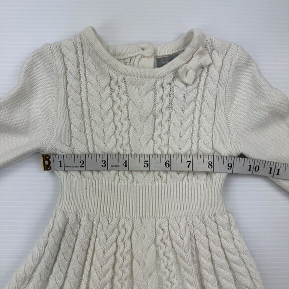 Tahari Kids 3T Cable Knit Sweater Dress Cream Long Sleeve Cotton Blend Bow - Picture 6 of 11